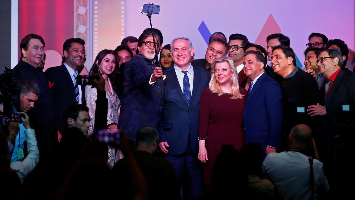 Amitabh Bachchan takes selfie with Benjamin Netanyahu, his wife Sara and other Bollywood personalities in Mumbai on January 18, 2018. (Reuters)