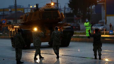 A Turkish convoy arrives at a military base in Rihanli, near the Turkish-Syrian border, Hatay province, Turkey on January 17, 2018. (Reuters)