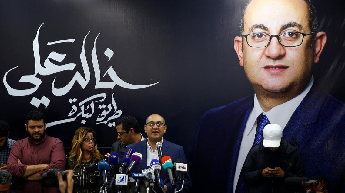 Egypt's Presidential candidate Khaled Ali is seen speaking during a press conference in Cairo, Egypt January 24,2018. (Reuters)