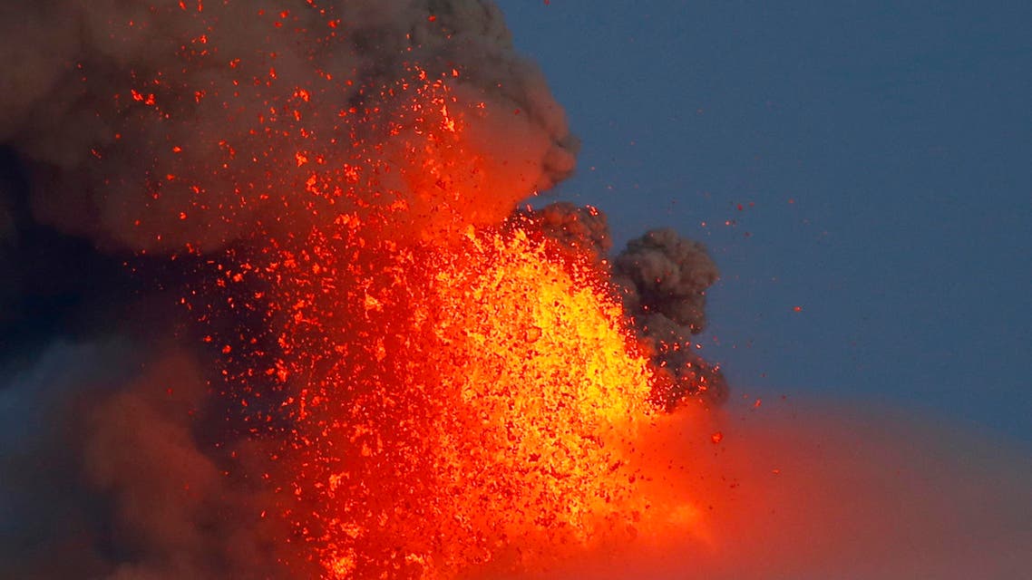 Mayon volcano spews red-hot lava in another eruption as seen from Legazpi city, Albay province, around 340 kilometers (200 miles) southeast of Manila, Philippines, Wednesday, Jan. 24, 2018.