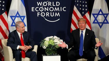 U.S. President Donald Trump speaks with Israeli Prime Minister Benjamin Netanyahu during the World Economic Forum (WEF) annual meeting in Davos, Switzerland January 25, 2018. (Reuters)