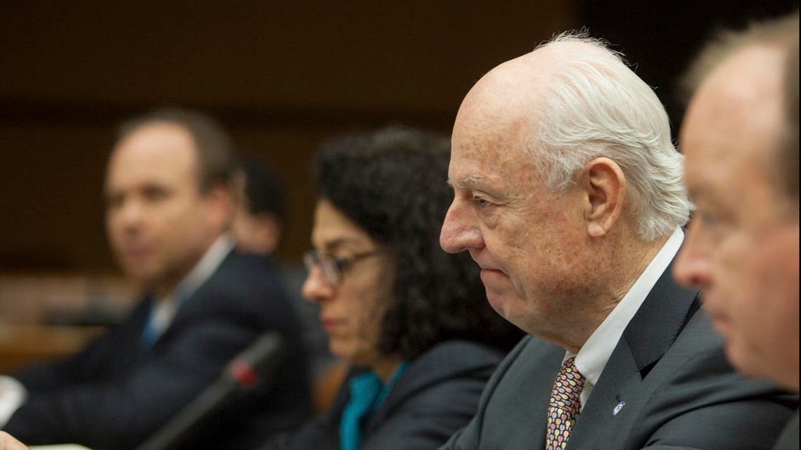 UN envoy Staffan de Mistura looks on before the start of talks with a Syrian delegation headed by Syria Syrian chief negotiator Bashar al-Jaafari, in Vienna, Austria, Thursday Jan. 25, 2018. (AP)