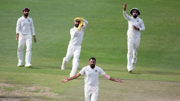 India’s Mohammed Shami appeals successfully for the wicket of Lungi Ngidi. (Reuters)