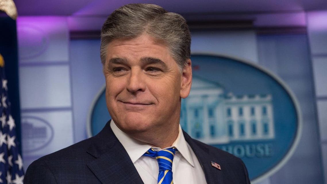 Fox News host Sean Hannity is seen in the White House briefing room in Washington, DC. (AFP)