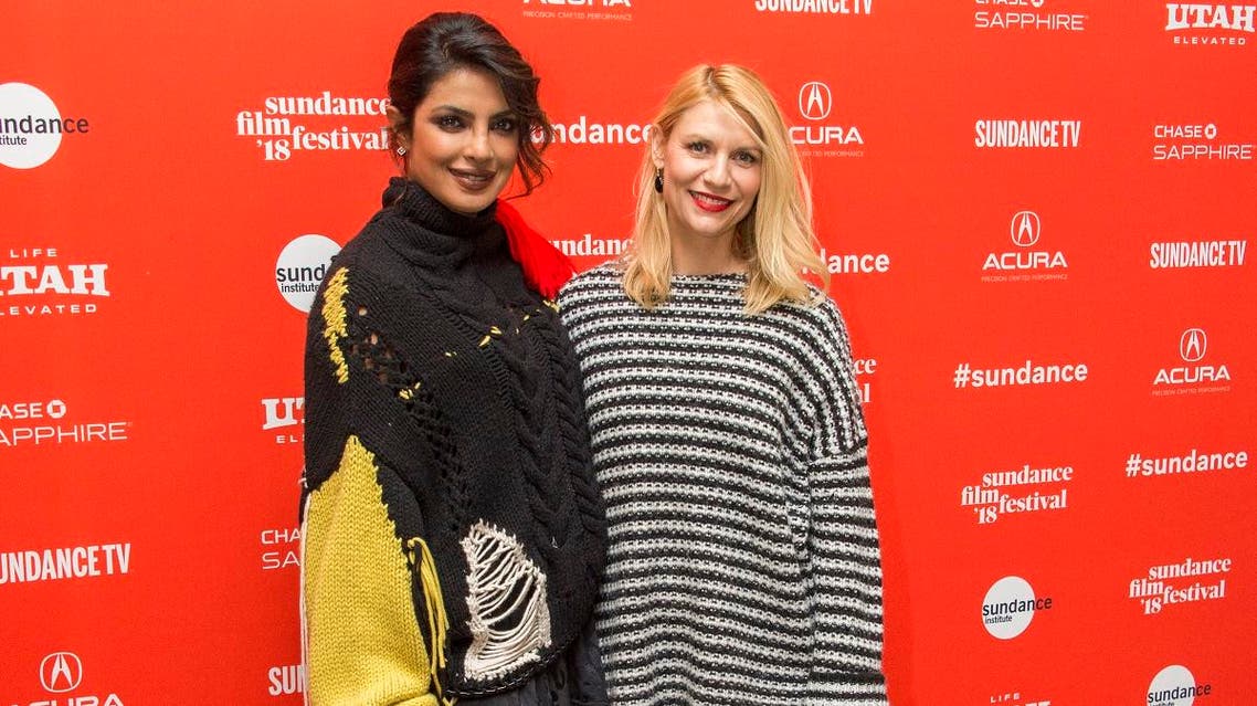 Actresses Priyanka Chopra and Claire Danes pose during the premiere of the film "A Kid Like Jake" at the Eccles Theatre during the 2018 Sundance Film Festival. (AP)