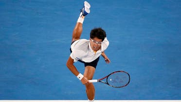 Chung Hyeon of South Korea serves against Roger Federer of Switzerland. (Reuters)