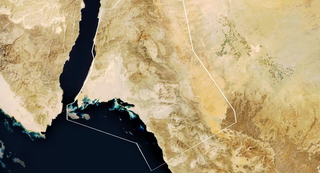 A satellite photograph showing the proposed location of Neom next to the Red Sea. (Supplied)