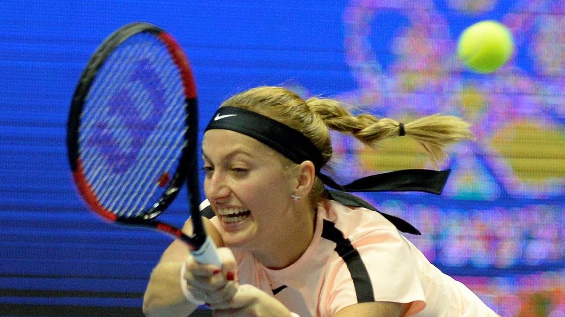 Czech Republic's Petra Kvitova returns the ball to France's Kristina Mladenovic during the St Petersburg WTA tennis tournament in Saint Petersburg. (AFP)