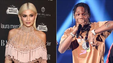 TV personality Kylie Jenner, left, attends Harper's Bazaar Icons celebration on Sept. 9, 2016, in New York and rapper Travis Scott performs at the 2017 iHeartRadio Music Festival. (AP)