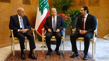 Lebanese President Michel Aoun meets with Prime Minister Saad al-Hariri, and Lebanese Parliament Speaker Nabih Berri at the presidential palace in Baabda, Lebanon February 6, 2018. (Reuters)