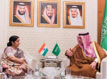 India’s Minister of External Affairs Sushma Swaraj with Saudi Foreign Minister Adel Al-Jubeir. (SPA)