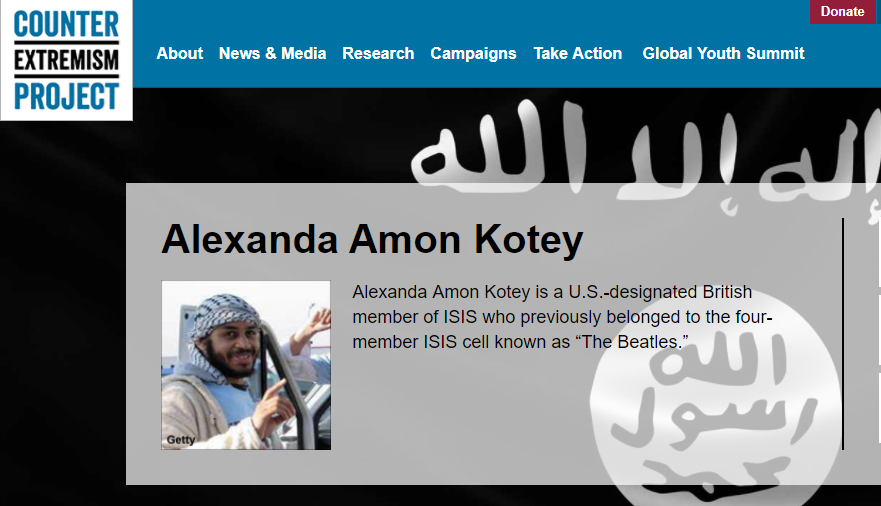 Alexanda Amon Kotey was captured in January in eastern Syria by the US-backed Syrian Democratic Forces. (Screen Grab: Counter Extremism Project)