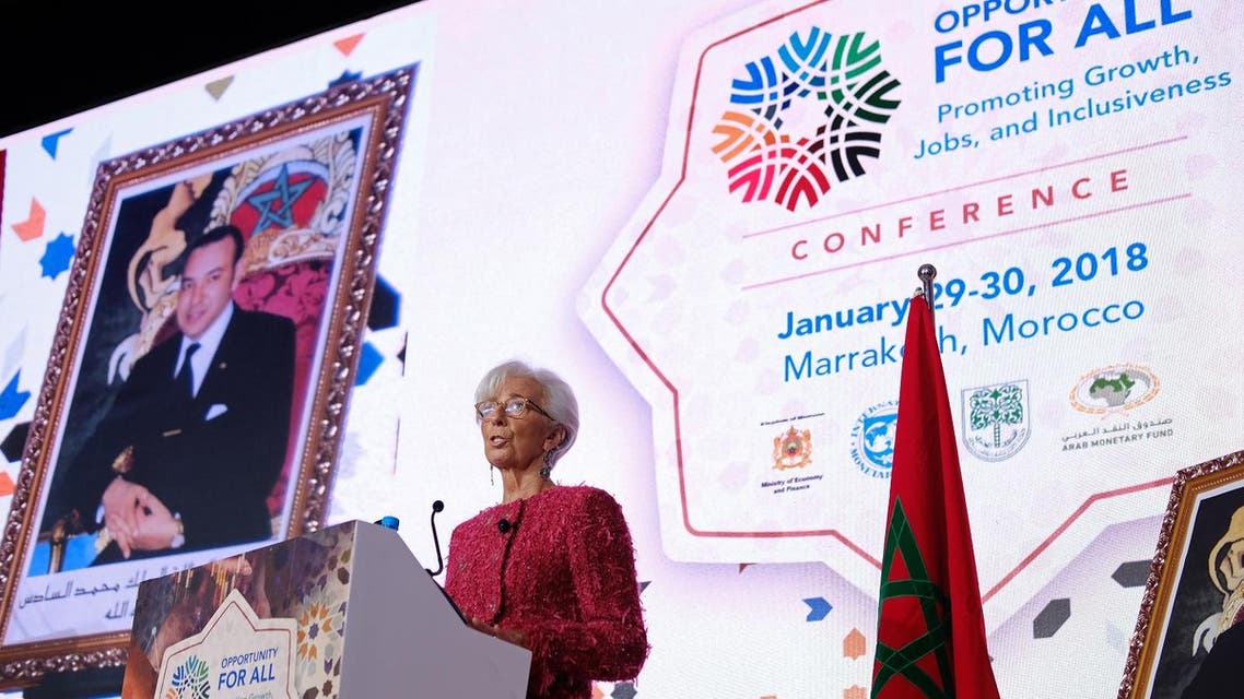 International Monetary Fund (IMF) Managing Director Christine Lagarde speaks during the IMF economic conference in Marrakesh on January 30, 2018. (AFP)