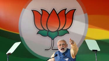 Prime Minister Modi addresses an election campaign rally ahead of assembly elections in Bengaluru, India, on February 4, 2018. (Reuters)