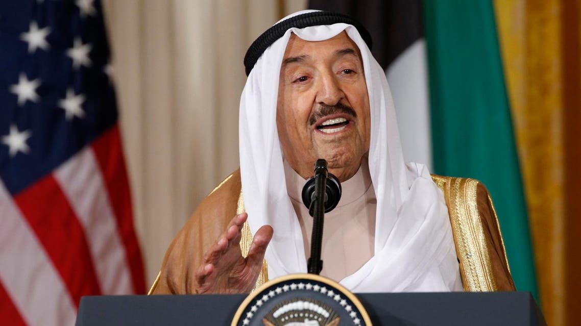 Kuwait's Emir Sheikh Sabah Al-Ahmad Al-Jaber Al-Sabah addresses a joint news conference with US President Donald Trump in 2017. (File Photo: Reuters)