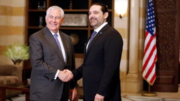 Lebanon's Prime Minister Saad al-Hariri shakes hands with U.S. Secretary of State Rex Tillerson at the governmental palace in Beirut, Lebanon, February 15, 2018. REUTERS/Jamal Saidi