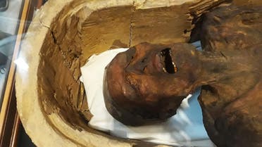 A picture taken on February 14, 2018 shows the "Screaming Mummy" known scientifically as "the unknown man E" on display at the Egyptian Museum in Cairo's Tahrir Square. (AFP)