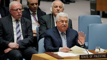 Palestinian President Mahmoud Abbas speaks during a meeting of the United Nations (UN) Security Council at UN headquarters in New York, U.S., February 20, 2018. REUTERS/Lucas Jackson