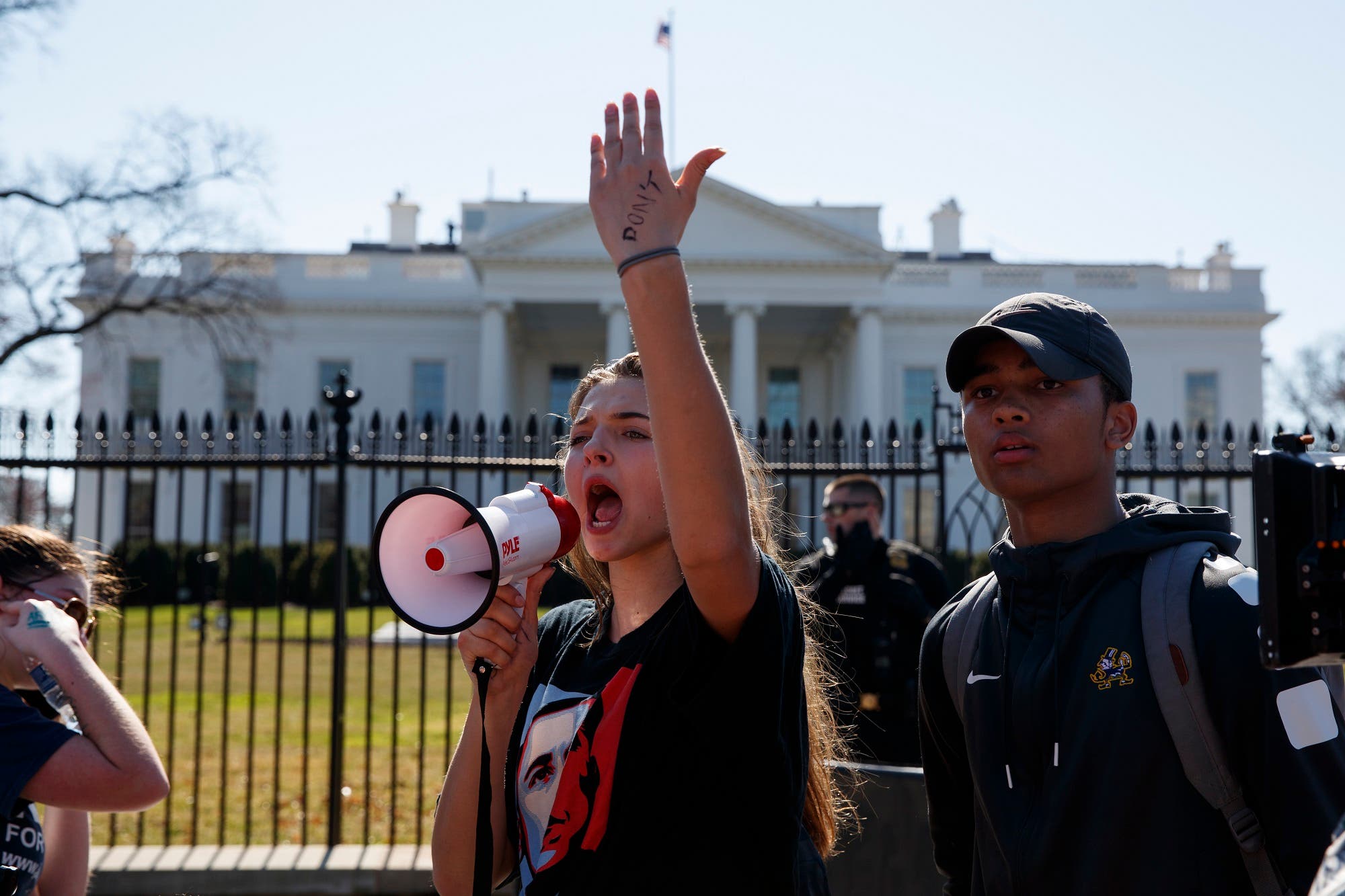 Sofia Hidalgo, 15, of Glenmont, Md., chants during a student protest for gun control legislation in front of the White House on Feb. 21, 2018, in Washington. (AP)