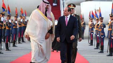 Prince Mohammed and Sisi agreed in talks to bolster economic ties and launch joint projects. (Egyptian Presidency handout)