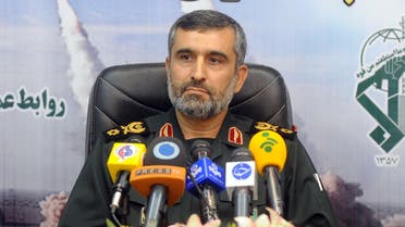 A picture obtained on August 25, 2014 from Iran's ISNA news agency and taken on January 7, 2012 shows General Amir-Ali Hajizadeh, commander of aerial forces of Iran's elite Revolutionary Guards giving a press conference in Tehran.Tehran will "accelerate" arming Palestinians in retaliation for Israel deploying a spy drone over Iran, which was shot down, Amir-Ali Hajizadeh said on August 25, 2014. AFP PHOTO / ISNA NEWS AGENCY /AMIR KHOLOOSI AMIR KHOLOOSI / ISNA NEWS AGENCY / AFP