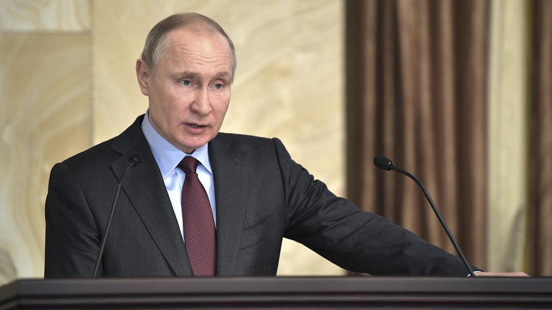 RUSSIA-PUTIN/ RTS1M8KJ 5 Mar. 2018 Moscow, Russia Russian President Vladimir Putin delivers a speech during a session of the Federal Security Service (FSB) board in Moscow, Russia March 5, 2018. (Reuters)