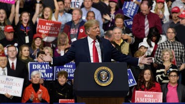 President Donald J. Trump speaks to supporters at the Atlantic Aviation Hanger on March 10, 2018 in Moon Township, Pennsylvania. (AFP)