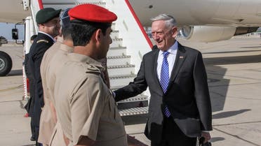 US Secretary for Defense Jim Mattis (R) shakes hands with Omani officials upon his arrival in the capital Muscat on March 11, 2018.  (AFP)