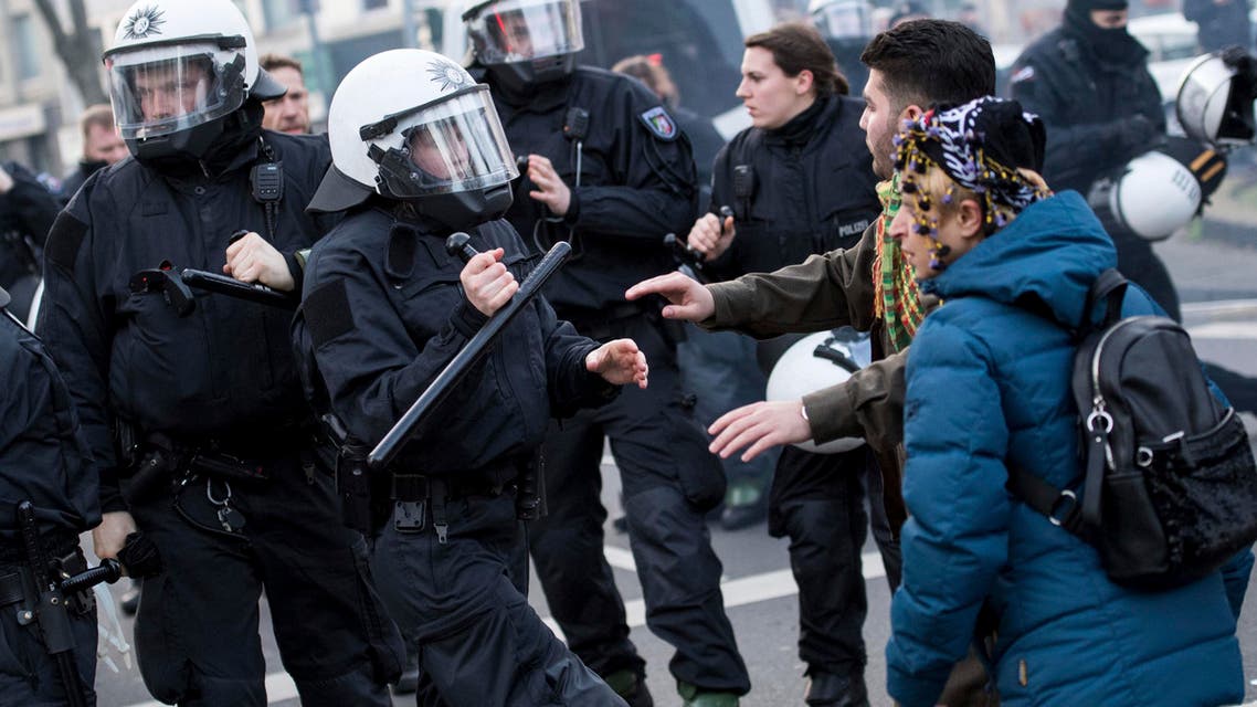 Police clash with demonstrators in Cologne, Germany Saturday, Jan. 27, 2018. (AP)