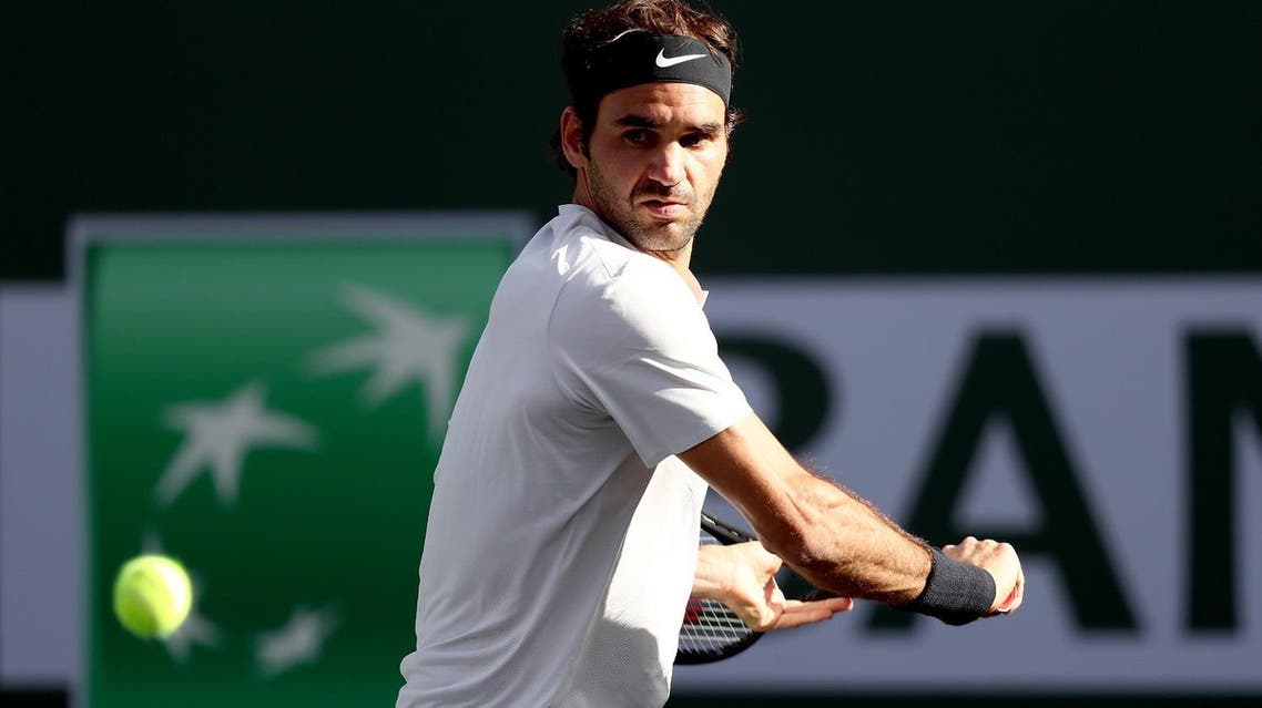 Roger Federer returns a shot against Jeremy Chardy of France during the BNP Paribas Open at the Indian Wells Tennis Garden on March 14, 2018 in Indian Wells. (AFP)