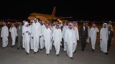 Emir of Qatar Sheikh Tamim bin Hamad Al Thani receives the released Qataris at Doha airport on April 21, 2017. (AP)