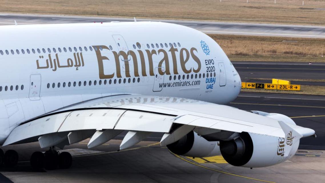 dusseldorf, nrw/germany - 04 03 18: emirates airbus a380 on ground at dusseldorf airport germany. (Shutterstock)