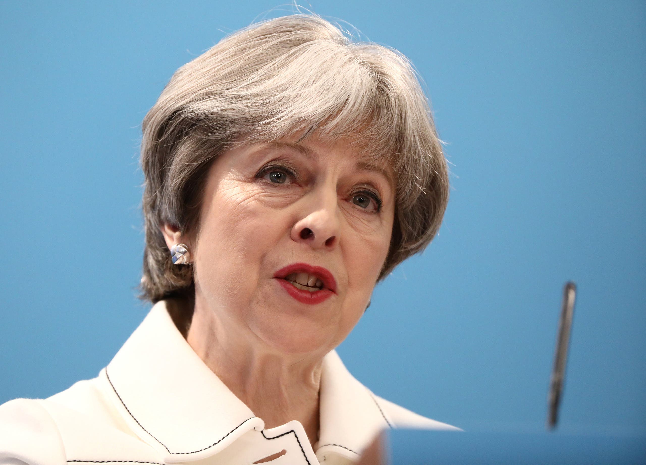 Britain's Prime Minister Theresa May delivers her speech at the Conservative Party’s Spring Forum in London on March 17, 2018. SIMON DAWSON / POOL / AFP