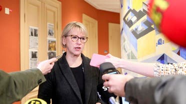Sweden’s Foreign Minister Margot Wallstrom talks to journalists, on March 16, 2018 in the Swedish house of parliment in Stockholm, to comment her meeting with the North Korean Foreign Minister the day before. (AFP)
