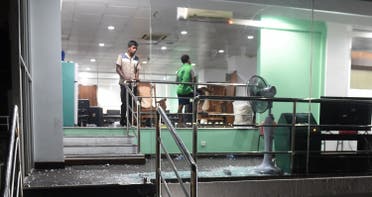 A picture taken on March 16, 2018 shows damages after celebrations by the Bangladesh cricket team pavilion after scoring the winning run to defeat Sri Lanka at the R. Premadasa stadium in Colombo. (AFP)