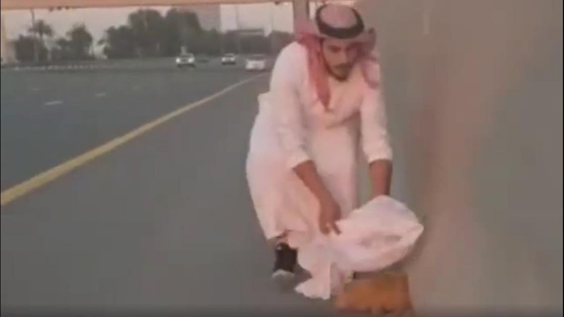 DUbai man saves cat (Screengrab)