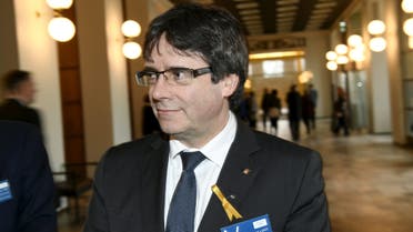 Former Catalan leader Carles Puigdemont visits Finnish Parliament in Helsinki, Finland March 22, 2018. Lehtikuva/Martti Kainulainen via REUTERS ATTENTION EDITORS - THIS IMAGE WAS PROVIDED BY A THIRD PARTY. NO THIRD PARTY SALES. NOT FOR USE BY REUTERS THIRD PARTY DISTRIBUTORS. FINLAND OUT. NO COMMERCIAL OR EDITORIAL SALES IN FINLAND.