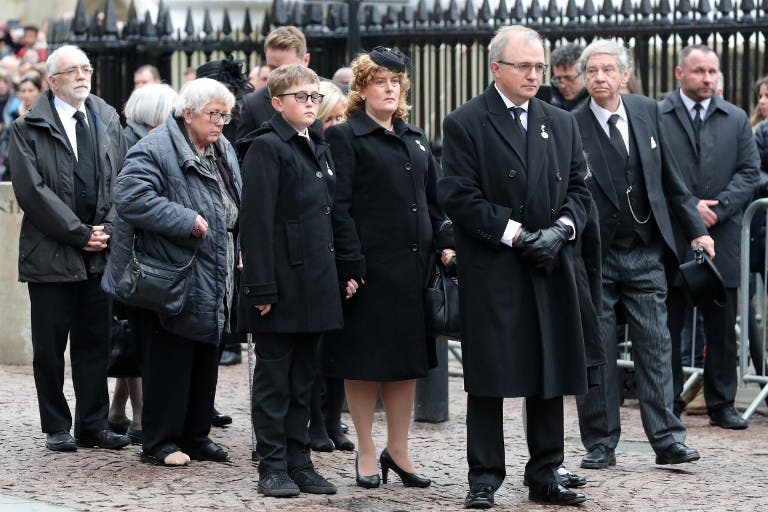 Family members, including Robert Hawking (3rd R), son of Stephen Hawking, arrive to attend the funeral of British scientist Stephen Hawking at the Church of St Mary the Great, in Cambridge on March 31, 2018. Friends, family and colleagues of British scientist Stephen Hawking gathered to pay their respects at his private funeral in Cambridge, where he spent most of his extraordinary life. Daniel LEAL-OLIVAS / AFP