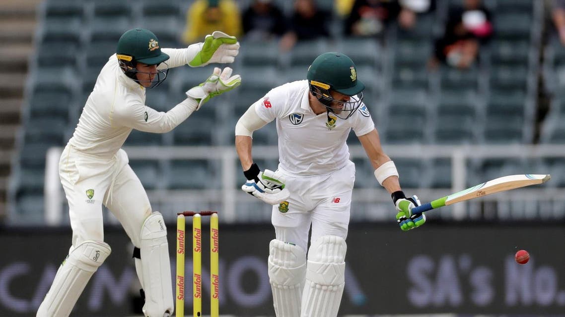 South Africa’s Faf du Plessis and Australia’s Tim Paine  in action at the Wanderers Stadium on April 1, 2018. (Reuters)
