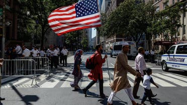 People participate in the annual Muslim Day Parade in New York on September 24, 2017. (Reuters)