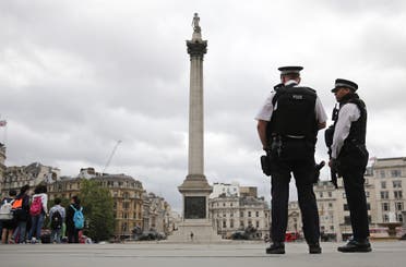 Police personnel patrol in London’s Trafalgar Square on August 4, 2016, following an overnight knife attack in Russell Square in which one woman was killed and five others injured. (AFP)