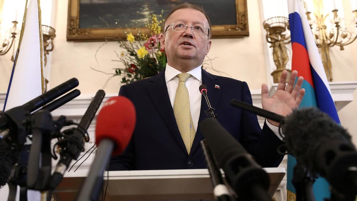 Russian Ambassador Alexander Yakovenko addresses the media at a news conference at his official residence in central London, on April 5, 2018. (Reuters)