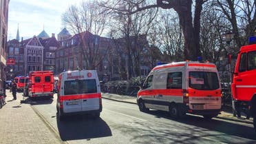 Ambulances stand in downtown Muenster, Germany, Saturday, April 7, 2018. (AP)