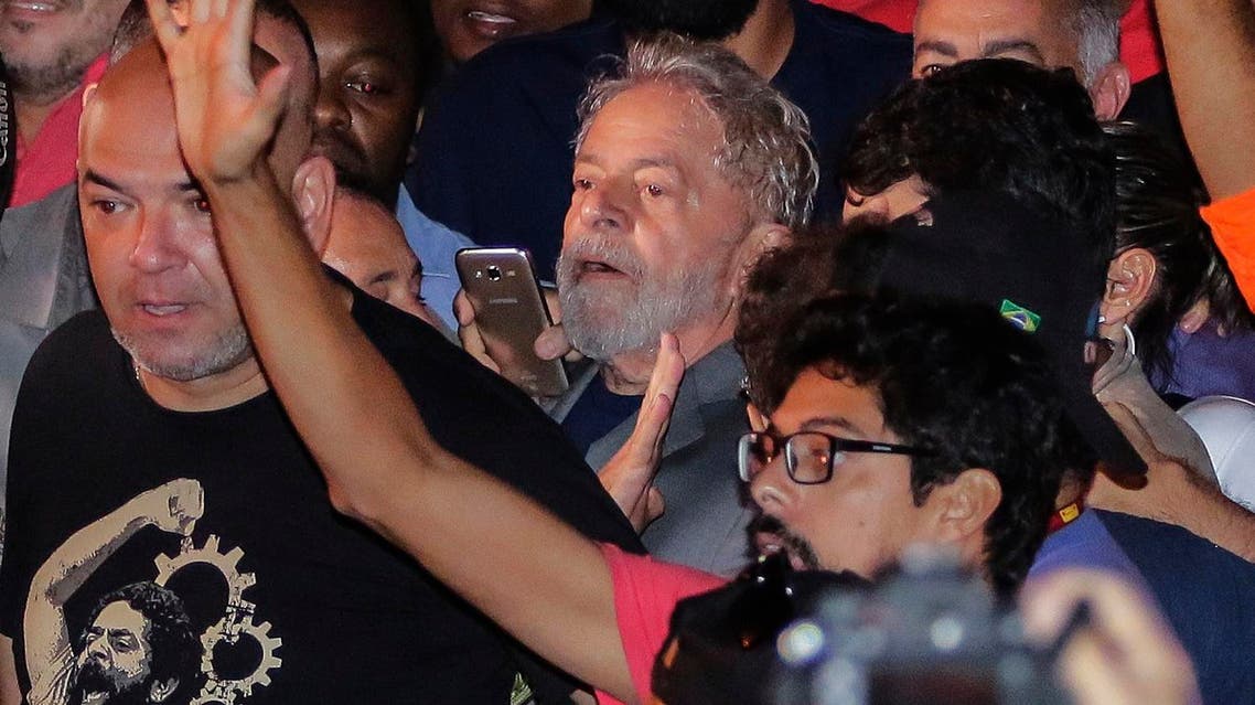 Former President Luiz Inacio Lula da Silva, leaves the metal workers union headquarters in Sao Bernardo do Campo, Brazil, on April 7, 2018. (AP)