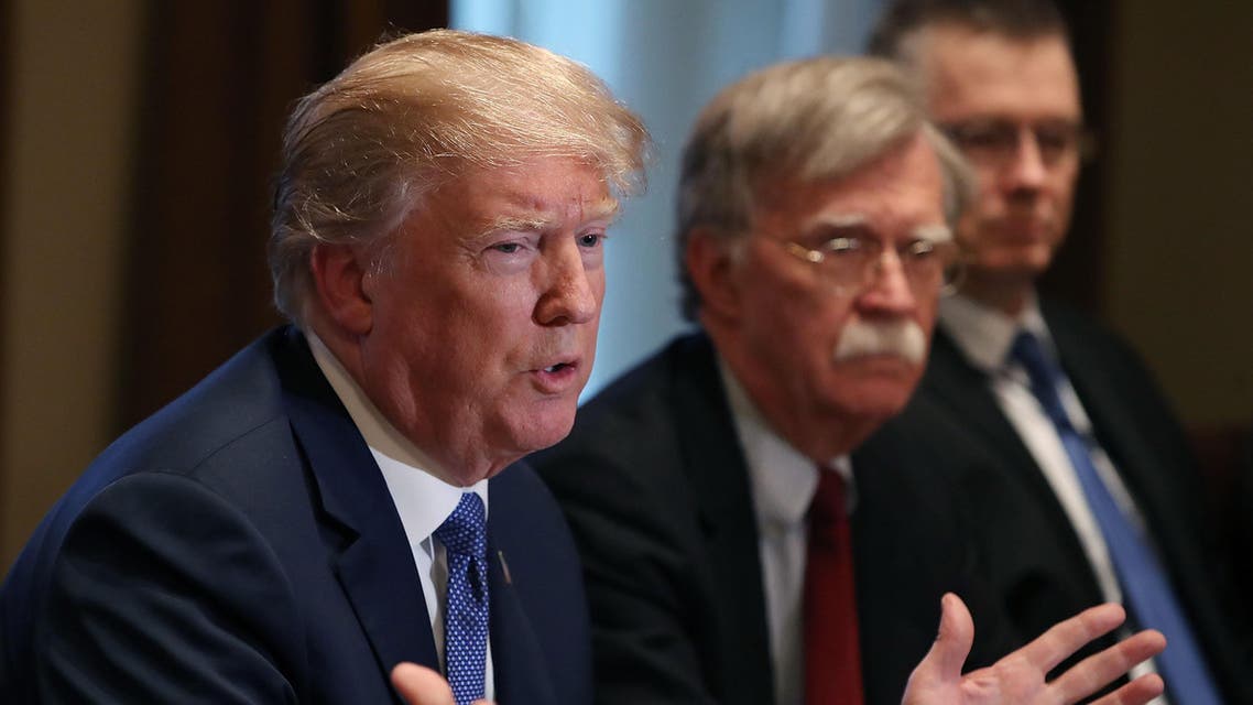 President Trump and National Security Advisor John Bolton in the Cabinet Room in Washington, DC on April 9, 2018. (AFP)