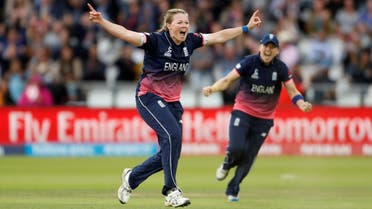 England’s Anya Shrubsole celebrates bowling out India’s Jhulan Goswami during the  Women’s Cricket World Cup Final  held in London on July 23, 2017. (Reuters) 
