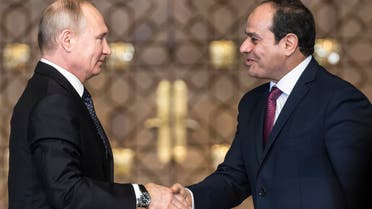 President Putin shakes hands with Abdel Fattah el-Sisi after in Cairo on December 11, 2017. (AFP)