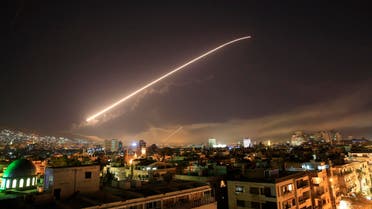 The Damascus sky lights up missile fire as the US launches an attack on Syria on April 14, 2018. (AP)