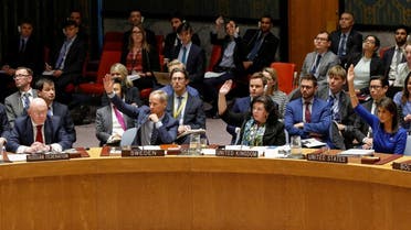 Russian Ambassador to the UN Nebenzya, watches members of the UN Security Council vote against a Russian resolution condemning ‘aggression’ against Syria. (Reuters)