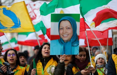 The Anglo-Iranian communities, supporters of Iran’s democratic opposition, the National Council of Resistance of Iran and main organised opposition movement PMOI, hold a rally in London on Jan. 4, 2018. (AP)